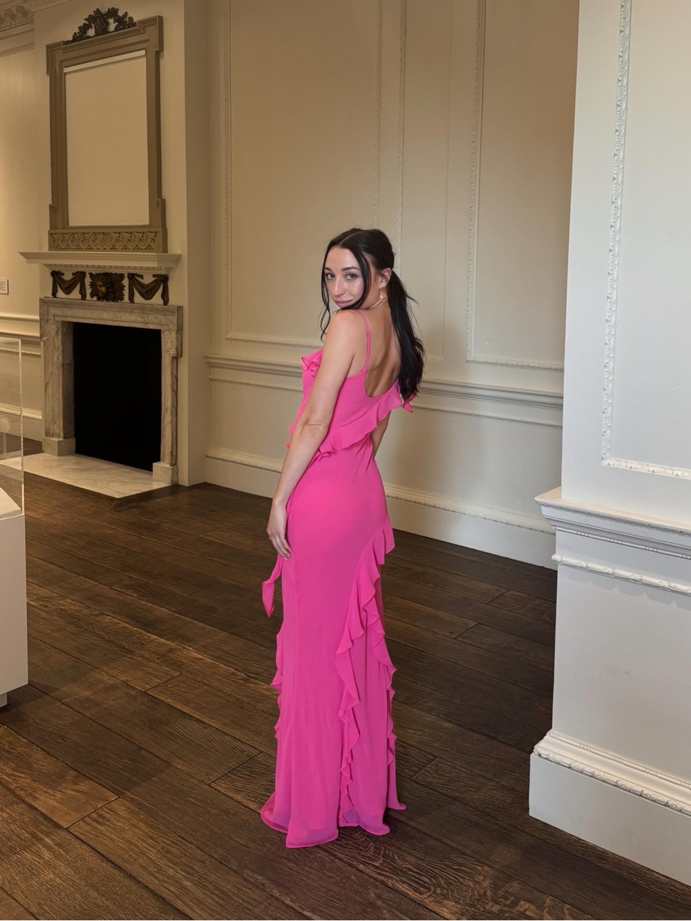 MAJORELLE Hot Pink Ruffle-Detail Maxi Dress